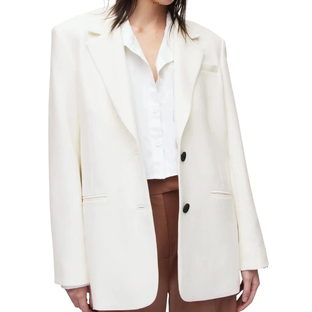 All Saints Off White w/Black Button Detail  "London" Single Breasted Blazer sz 2